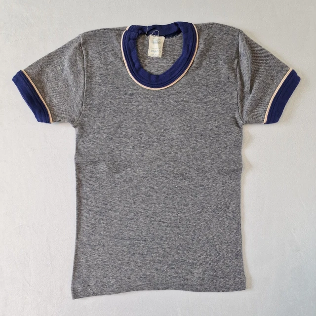 T-shirt Ringer vintage anni '70 | 4-5 anni | cotone blu aderente KA22