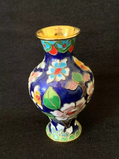 Vintage Mini 4" Cloisonne Vase Floral Enamel Metal Asian Oriental Chinese Urn