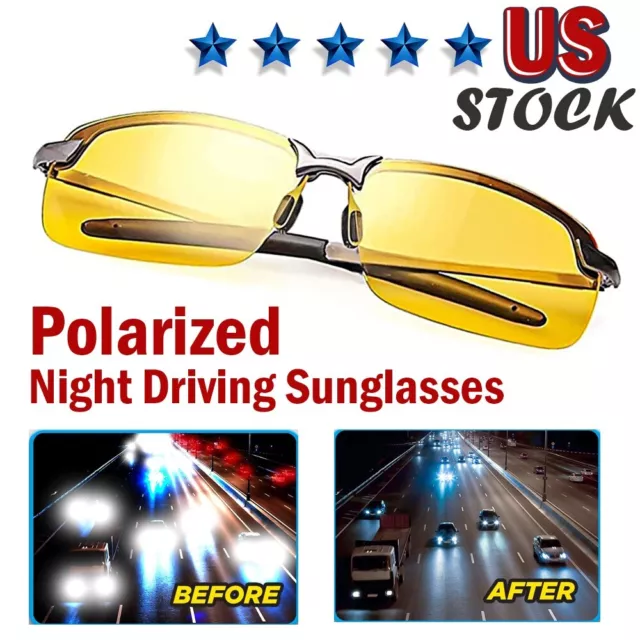 HD Polarized Night Vision Driving Sunglasses Glasses Anti Glare TAC Yellow Lens
