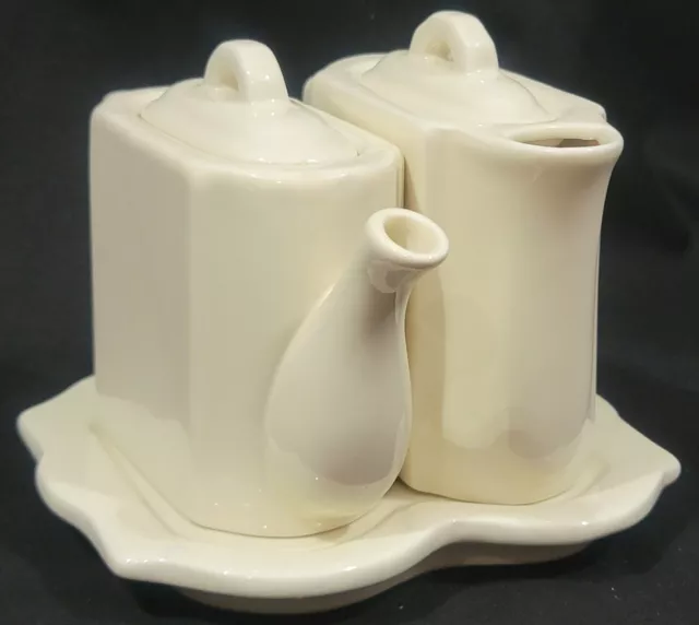 Restoration Hardware TEA FOR TWO small stoneware twin coffee tea pots on tray