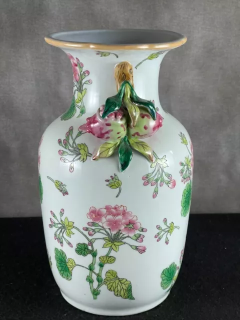 Large VTG Andrea by Sandek Chinese porcelain vase hand painted Strawberry handle