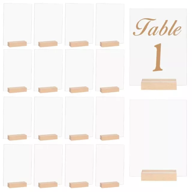 10pcs Blanco Número Mesa Letreros Acrílico Expositor Con / Madera Base Para Boda