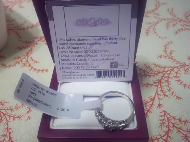 Ladies Anniversary Ring Band 14K White Gold and Diamond with Box and Certificate 3