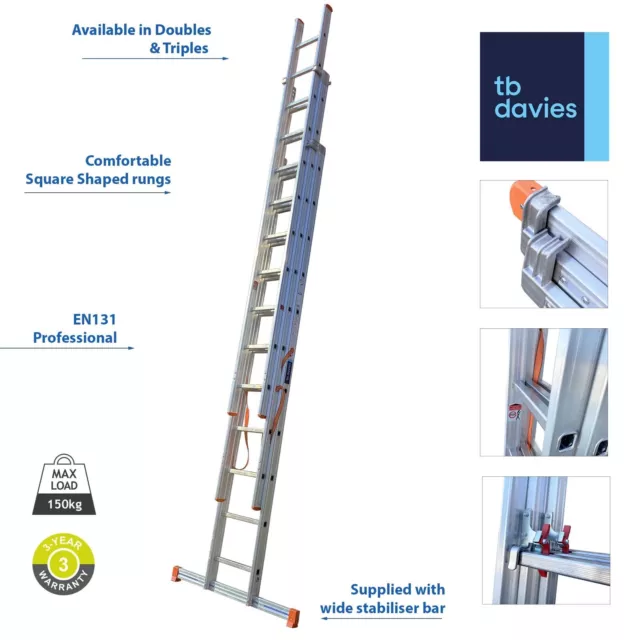 TB Davies Trade Aluminium Extension Ladders - Double & Triple Extension Ladders