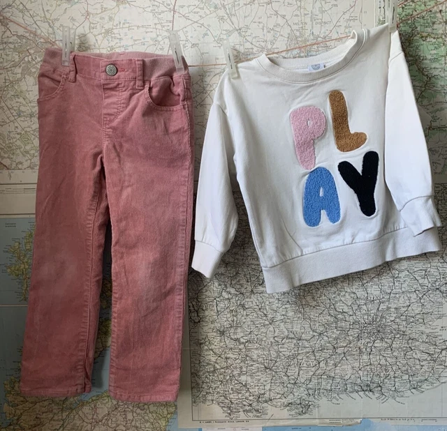 Girls 3-4 Years Bundle X 2 Items Gap Pink Cord Trousers & Lindex PLAY Jumper VGC