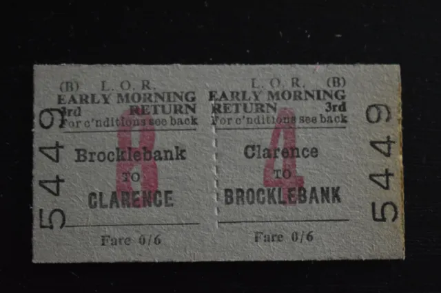 Liverpool Overhead Railway Ticket LOR CLARENCE to BROCKLEBANK No 5449