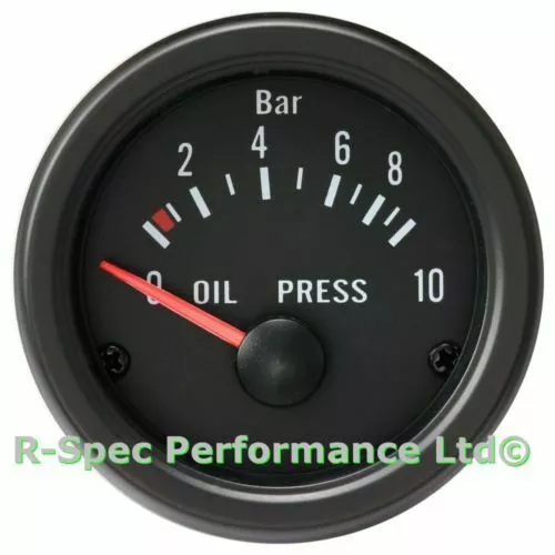 52mm Black Face / Clear Lens Oil Pressure Gauge Kit With 1/8 NPT Sensor - Bar