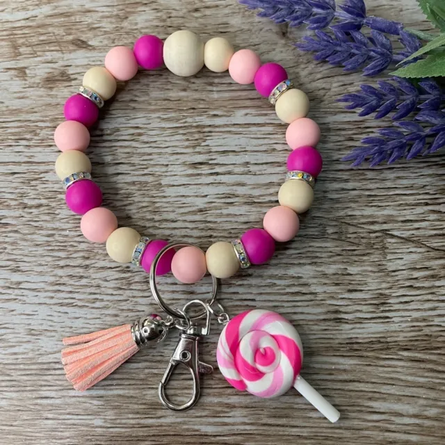 Wristlet Keychain Silicone Lollipop Beaded Handmade Bracelet Gift Custom Key