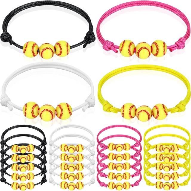 20Pcs Softball Charm Bracelets Softball Party Favors Beads Adjustable Wristbands