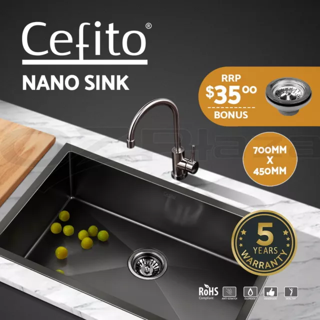 Cefito Kitchen Sink Basin Stainless Steel Under/Top/Flush Mount Bowl 700X450MM