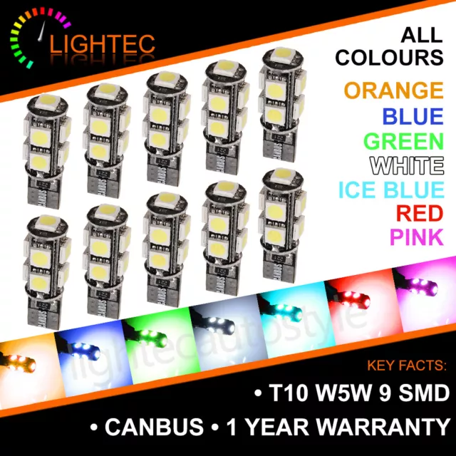 T10 Car Bulbs Led Error Free Canbus 9 Smd Pure Hid Xenon W5W 501 Side Light Bulb