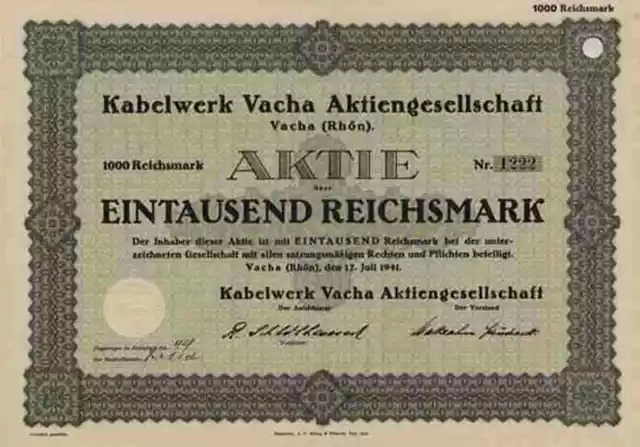 Kabelwerk VEB Kapa Vacha 1941 Rhön Kassel Nexans Hannover 1000 RM Thüringen