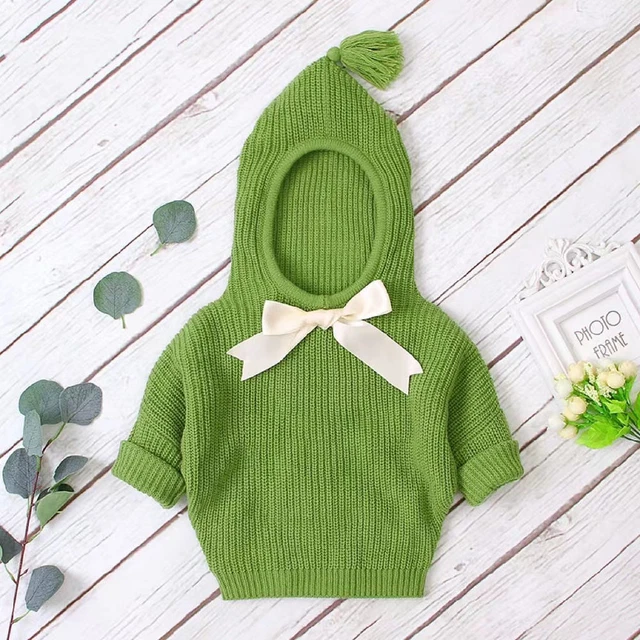 Baby Girl Solid Color Bow Tie Patched Design Simply Style Knitted Hoodies