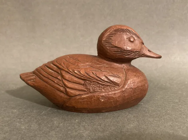Red Mill Duck Figurine Made of Pecan Shell Resin Wood Look Vintage 1988