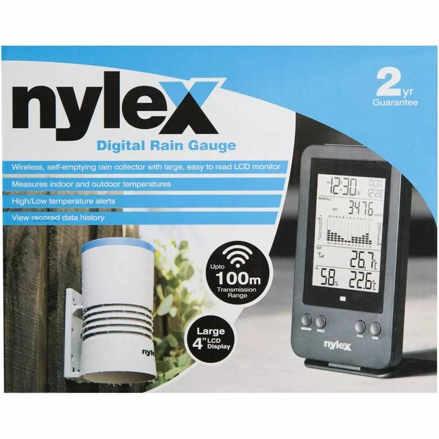 NYLEX DIGITAL RAIN Gauge LCD display Self-Emptying Rain Collector ...