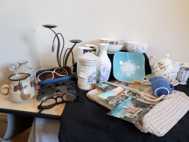 JOB LOT SOME OLD VINTAGE CERAMICS& 60's BAG..GLASSES ,PRECIOUS PENDANT