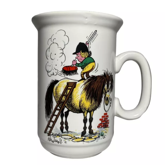 1967 Tea Coffee Mug Jockey Sweeping Horse Pony Grays Thelwell Products Aldridge