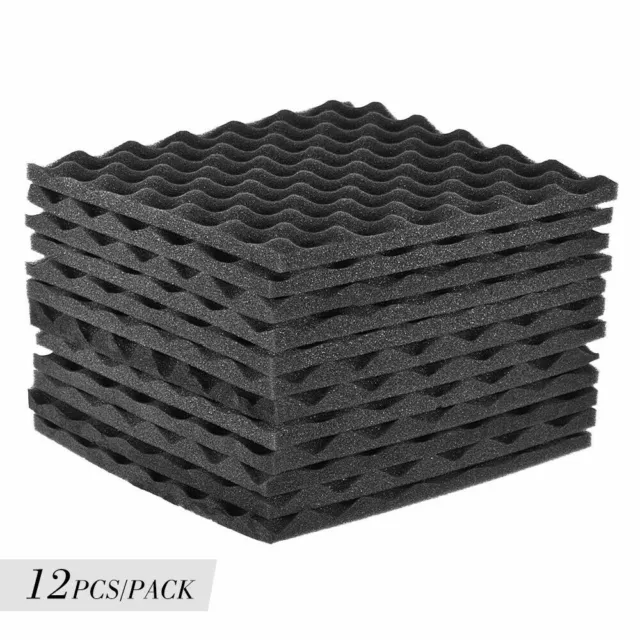 12X Acoustic Foam Panel Studio Noise Reduction Sound Absorbing 30X30X2.7cm Grey