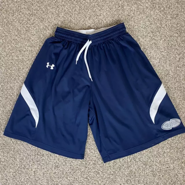 Under Armour Shorts Youth Large Blue-White Reversible Logo Athletic Pull On