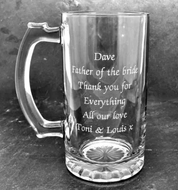 Personalised Engraved Glass Tankard Wedding Father Of The Bride Blue Gift Box LH