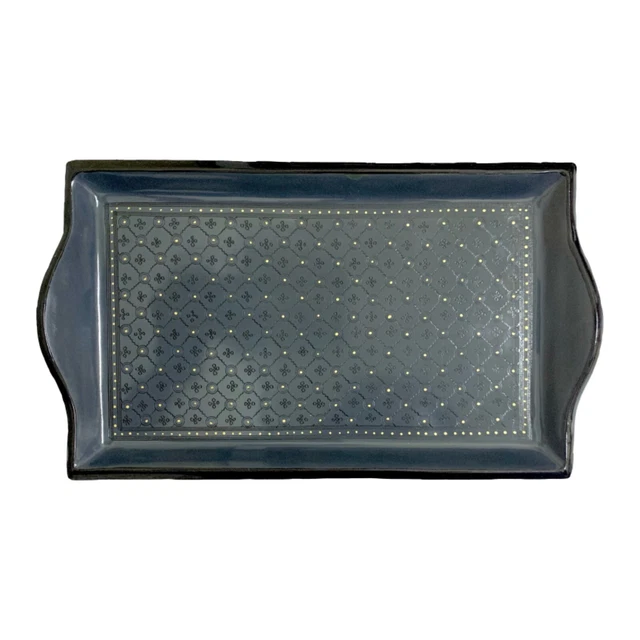 Burmese Lacquerware Handmade Hand Painted Bamboo Tray Myanmar Traditional Gray