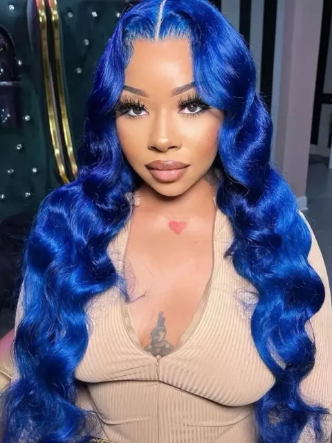 EchtHaare Perücke lace front Blau 13x4 Lace Front Body Wave Human Hair Wigs 30“