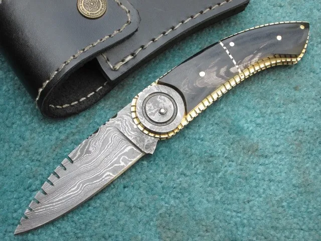 Marvelous Custom Hand Made Damascus Steel Unique Pocket Folding Knife