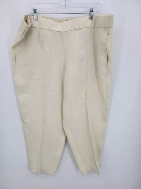 Eileen Fisher Pants Womens XL Ivory Linen Tapered Fit Flat Front Crop Lagenlook