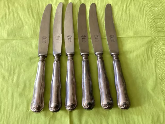 Augsburger Faden , Wellner , 6 Obstmesser 17 cm ANTIKE ! , 90er Versilbert