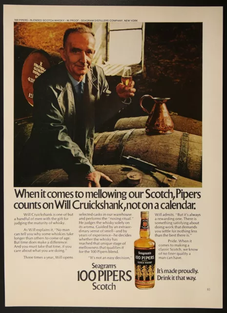 Seagram’s 100 Pipers Scotch Whisky Will Cruickshank Judge Vintage Print Ad 1973