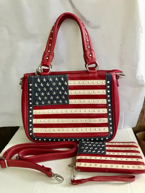 NWOT Mountain West American Pride US Flag Concealed Carry Purse +Strap + Wallet
