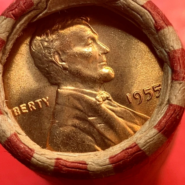 1955 P Obw Old Bank Wrap Roll Bu++ Uncirculated Lincoln Wheat Cent Pennies