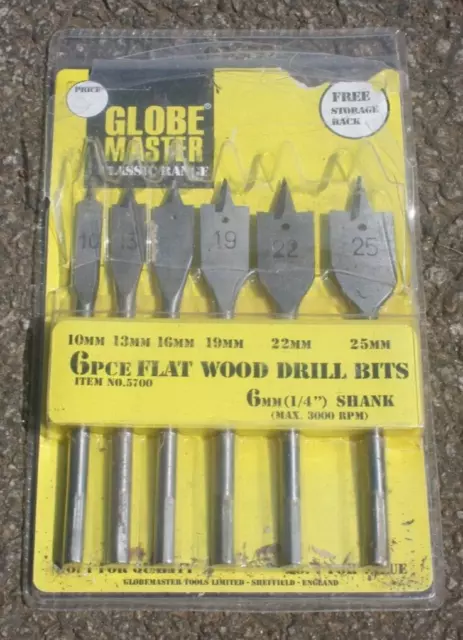 Globe Master Carpentry 6pc Flat Drill Bits 10mm-25mm with 1/4" Shank No. 5700