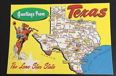 Greetings From Texas The Lone Star State Map Vintage Postcard