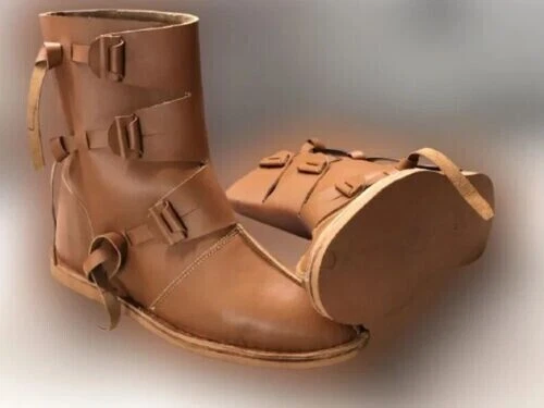 Chaussures viking avec demi-hautes viking médiévales bottes en cuir marron... 2