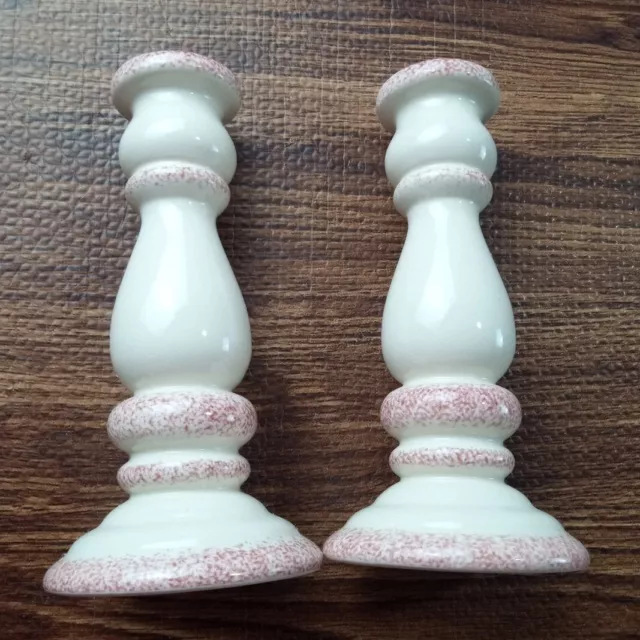 Wang's International Candlesticks Candle Holders Pastel Pink and Ivory 7.5" tall