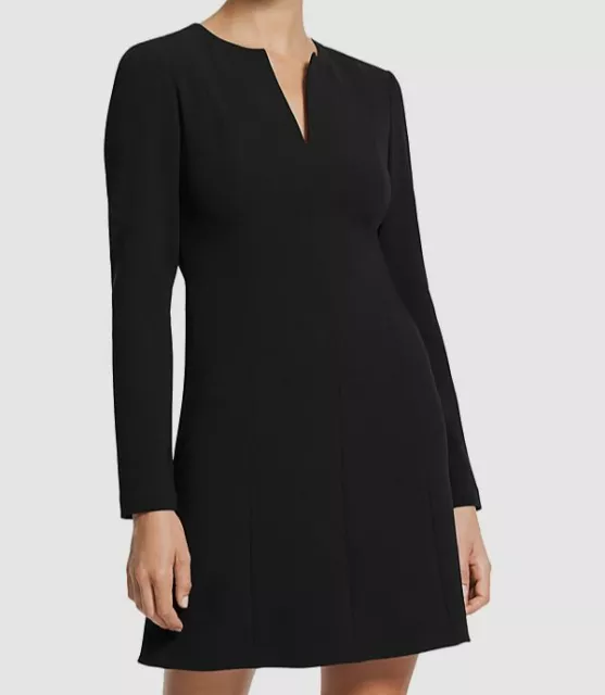 $515 Theory Women's Black Split Neck Long Sleeve Fit and Flare Dress Size 4