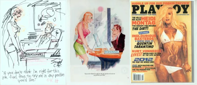 Hugh Hefner SIGNED Doug Sneyd Original Art Prelim Sketch Playboy Gag Rough 2009