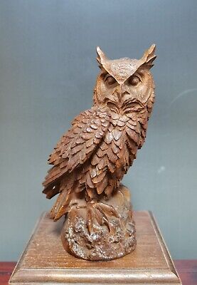 Antique Owl Wooden Statue Sculpture Decorative Decor Boxwood Carved Carving Art