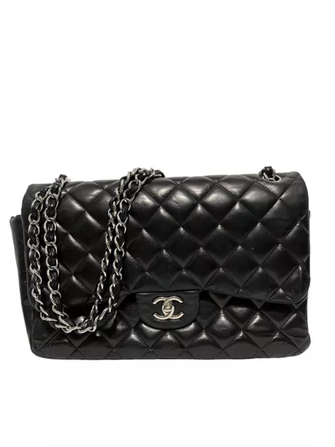 AUTHENTIC CHANEL SO Black Lambskin Leather Quilted Classic Double Flap  Jumbo Bag $12,500.00 - PicClick