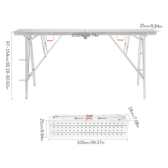 5 ft Portable Folding Scaffolding Platform Work Bench Scaffold Adjustable Height