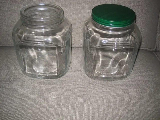 Vintage HOOSIER CABINET SQUARE  RIBBED GLASS JAR- ( 2 ) one lid 