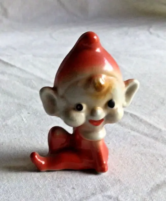 Vintage 1959’s/60’s Ceramic Red Pixie Elf Sitting Figurine Made In Japan