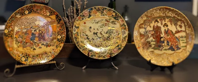 Vintage Royal Satsuma Collectible 10" Plates - Set of 3 - Made In Japan - Swans