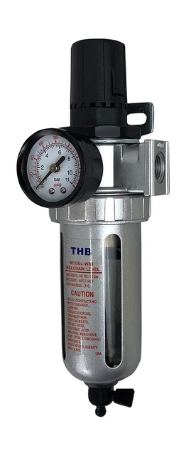 1/4" Mid Flow Air Compressor Regulator & Filter Combo w/Gauge & Manual Drain