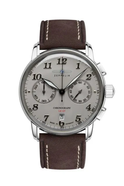 Orologio Zeppelin LZ127 Graf Quarzo Cronograph Acciaio Grigio Pelle 8678-4