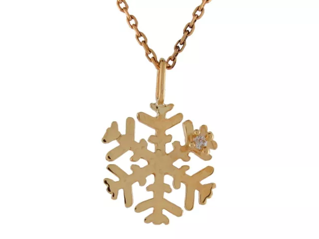 10k or 14k Yellow Gold Genuine Diamond Studded Cute Snow Flake Winter Pendant