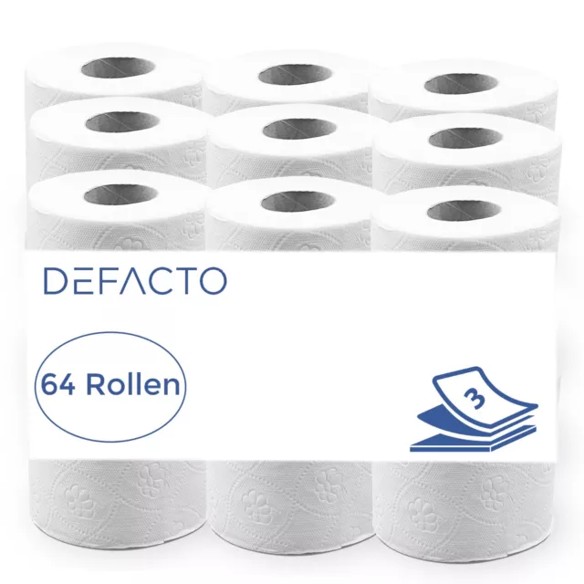 64 Rollen Toilettenpapier Klopapier WC-Papier 3-lagig Zellstoff 150 BLATT Weiß