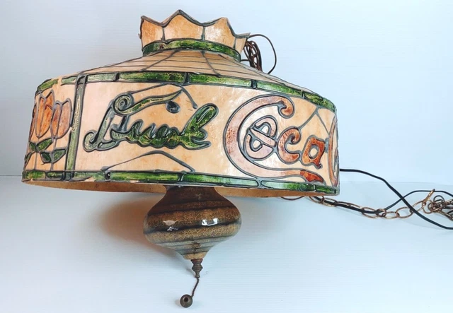 Vintage Faux Stained Glass Tiffany Hanging Drink Coca Cola Lamp With Shade