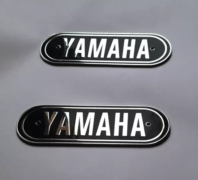 Early Yamaha Fuel Tank Emblem Heavy Brass Enamel Badge Set LH/RH Small